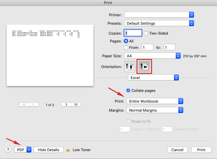 Save the pdf with the correct settings by choosing Print -> Save as pdf